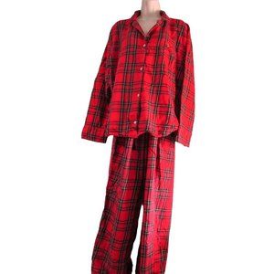 Victorias Secret Red Plaid Cotton Blend Pajama Set GUC Ladies XL Soft Comfy